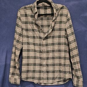 AllSaints Men's 100% Cotton Gaines Long Sleeve Shirt Size L, Plaid Design